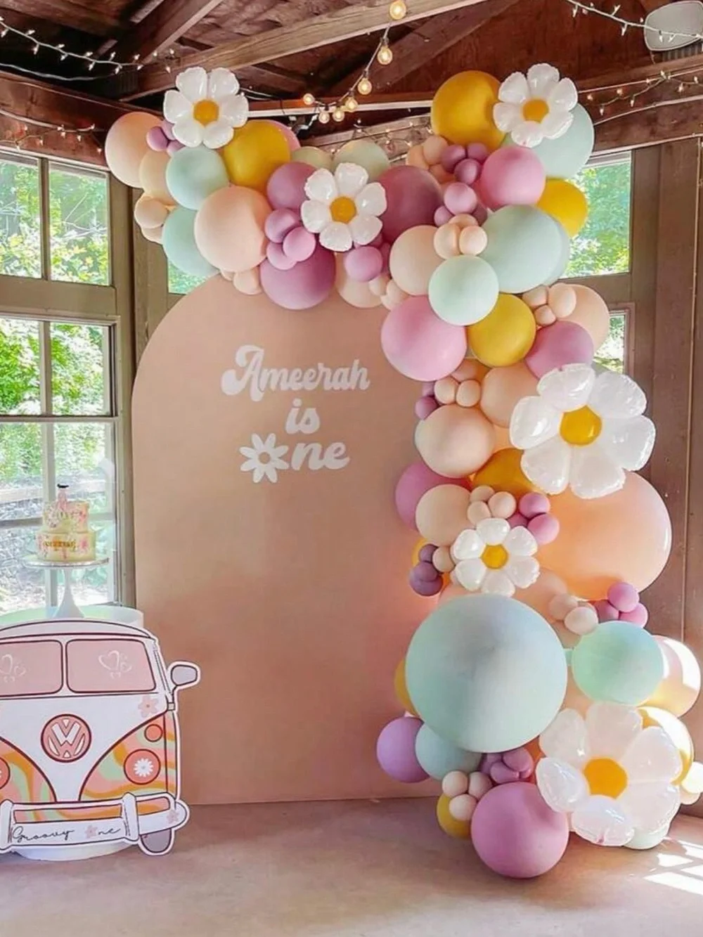Pastel Balloon Garland Backdrop Party Decor, Number balloons Happy Birthday sign